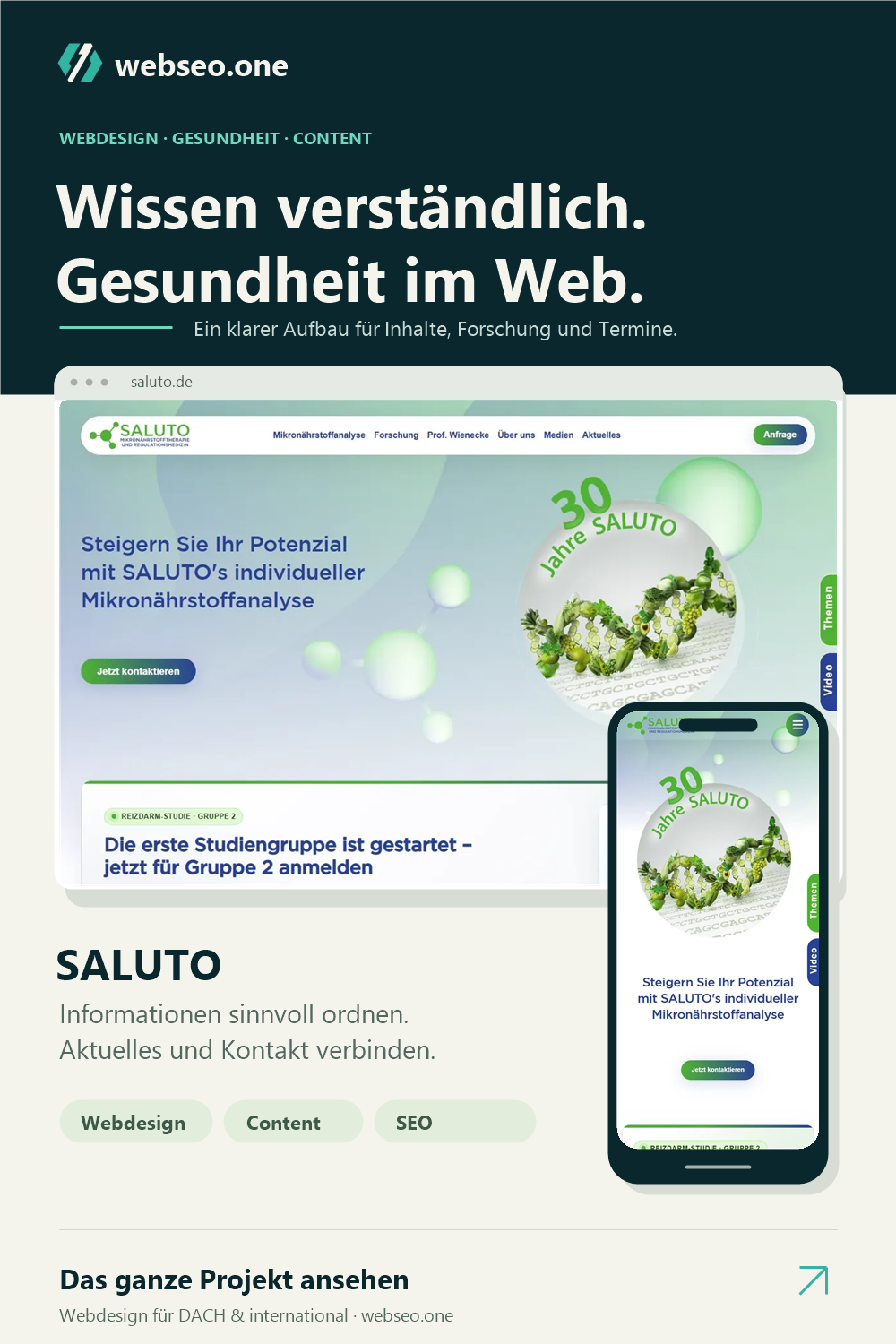 webseo.one Proyecto - SALUTO, Diseño web para la salud y la investigación