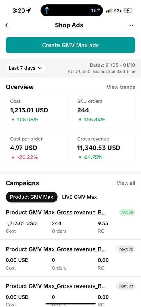 GMV Forge Proyecto - Caso de éxito de anuncios GMV Max: ROAS de 9,35x en una prueba de 7 días