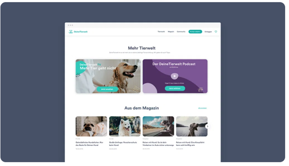 Diseño corporativo, interfaz de usuario y X para una plataforma de animales