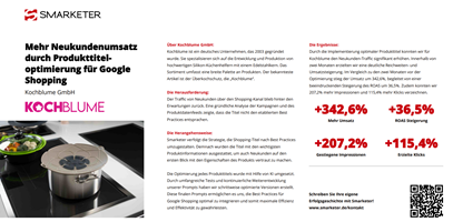 Smarketer GmbH | Google Ads Agentur Proyecto - Más ingresos de nuevos clientes gracias a la optimización de títulos de producto para Google Shopping