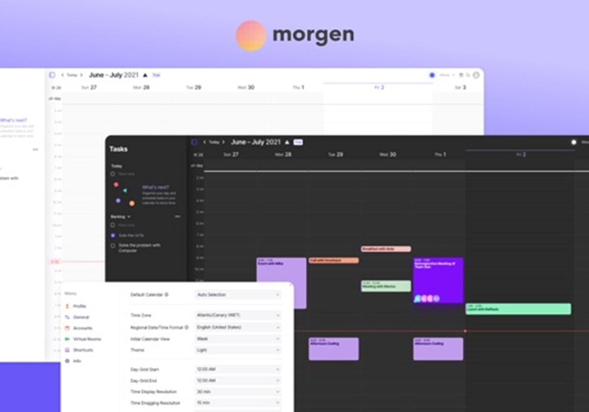 Morgen es una aplicación de calendario para escritorio desarrollada con Electron, React, MobX y Node.js. Es una alternativa sólida a muchos competidores del mercado, ya que combina un calendario de eventos y citas con un sistema de gestión de tareas. - 