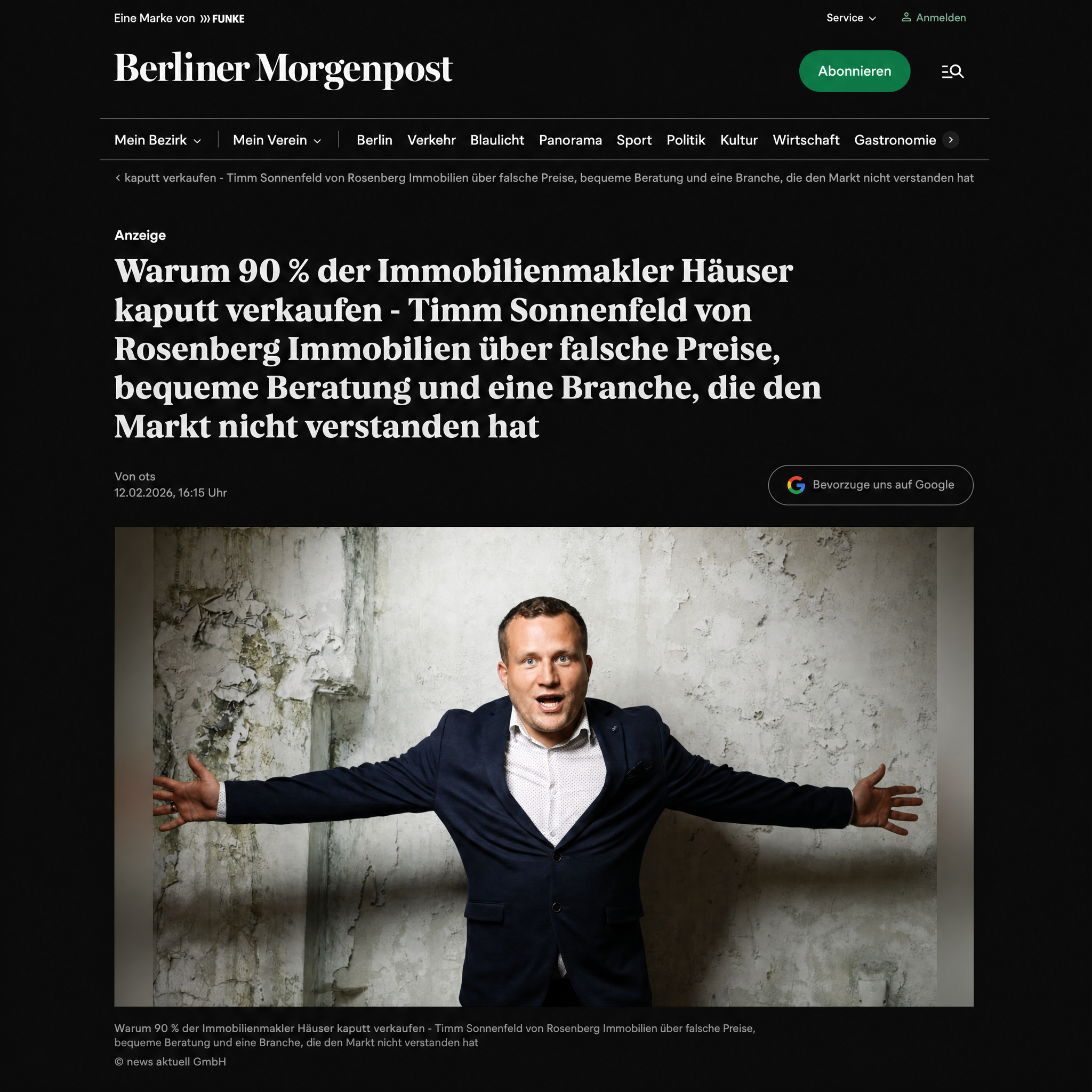 De un agente inmobiliario más a una voz con opinión propia en el Berliner Morgenpost
